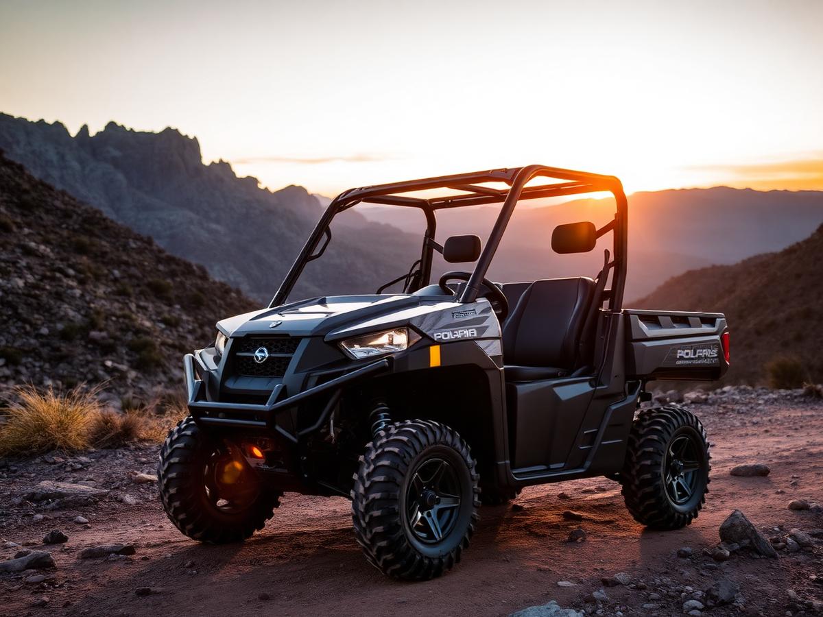 Polaris Ranger UTV parked on a rocky mountain trail